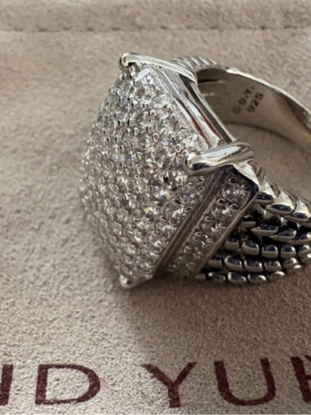 David Yurman Silver Ring with White Diamonds sz7